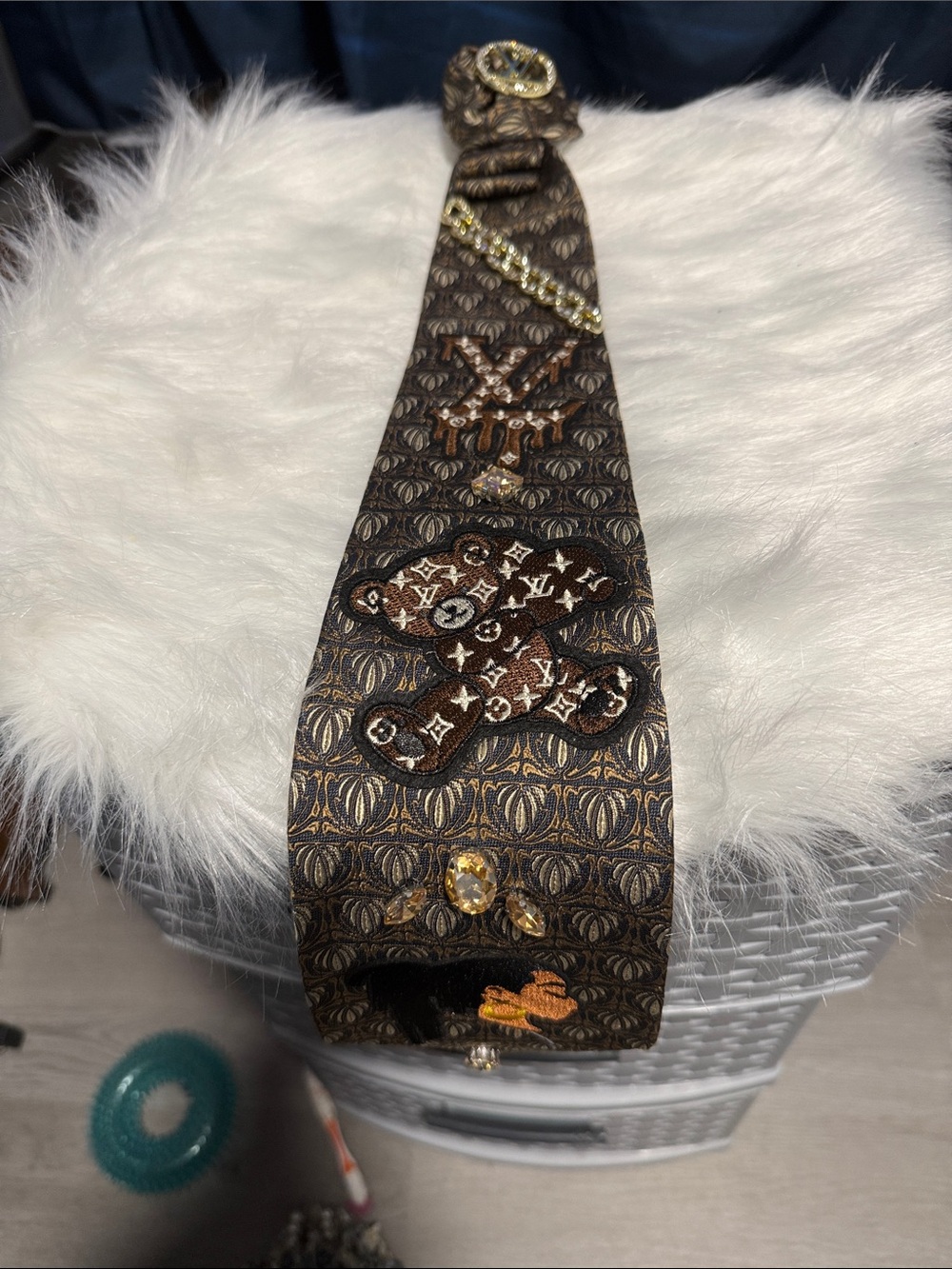 Designer-Inspired Brown Monogrammed Junk Tie Accessory Strap